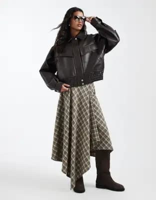 ASOS DESIGN hanky hem maxi skirt in check - Image 1