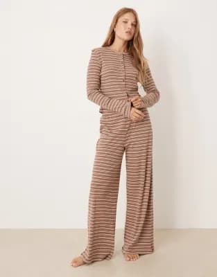 ASOS DESIGN ribbed loungewear in brown stripe | ASOS - Image 1
