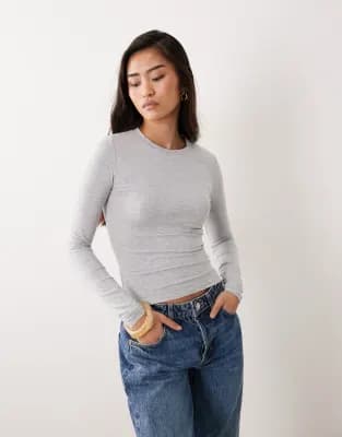 Cotton On long sleeve crew top in grey  - Image 1