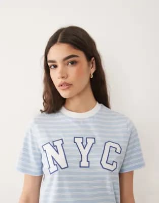 New Look striped NYC tee in blue - Image 1