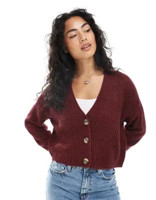 ONLY ribbed knit cardigan in dark gray - Image 1