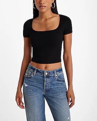 Supersoft Fitted V-neck Double Layer Tee | Express - Image 1