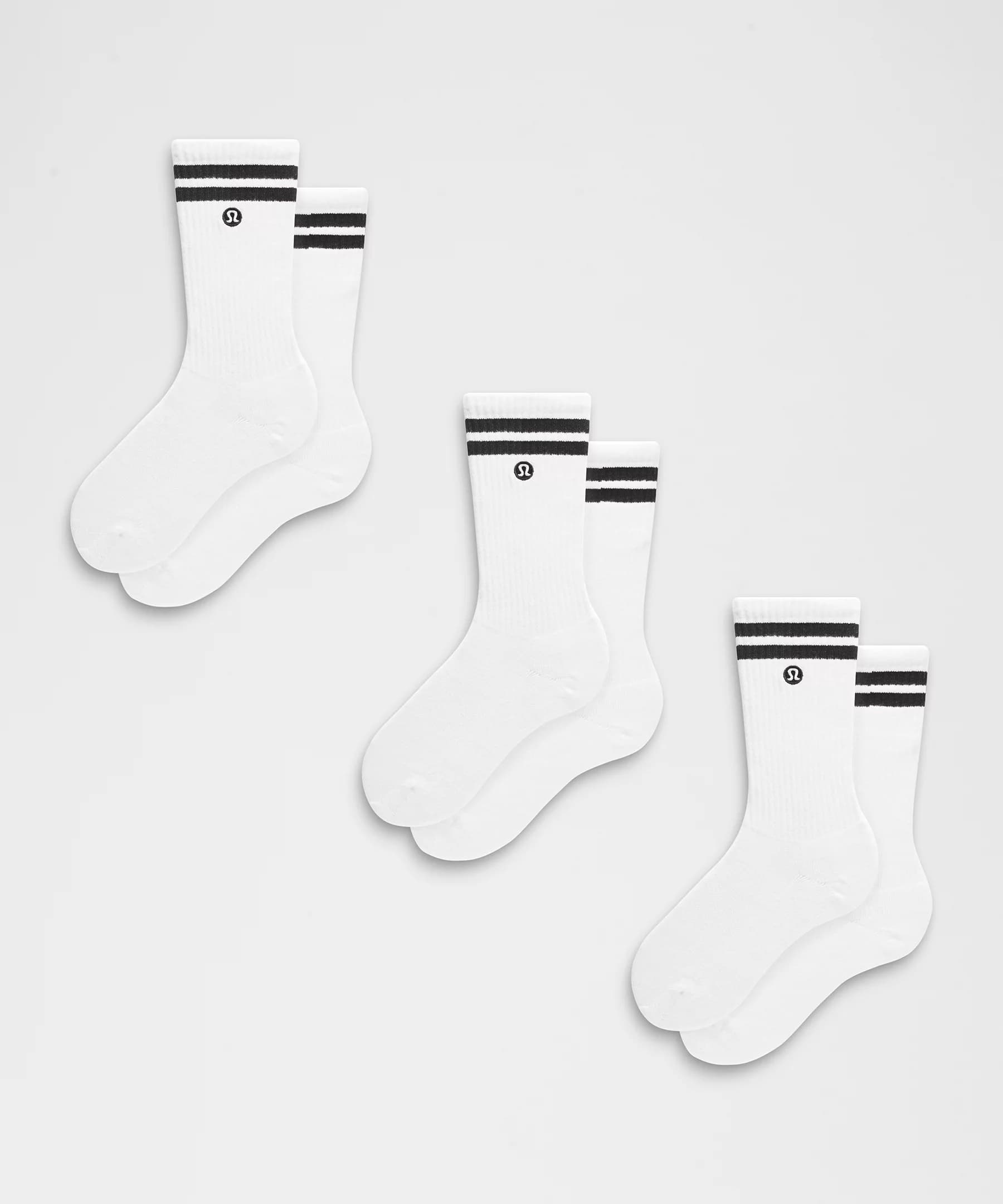 Unisex Daily Essential Crew Socks 3 Pack *Stripe - White/Black - XL - Image 1
