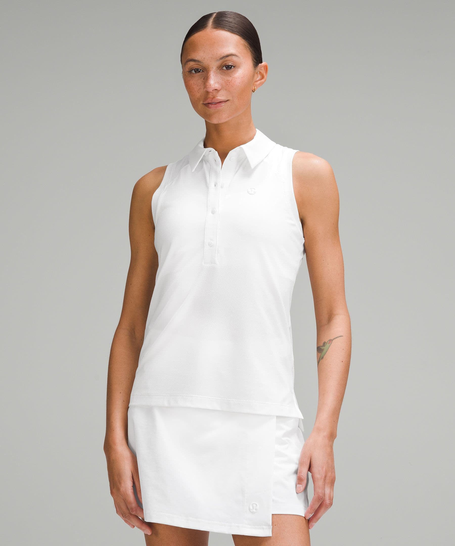 Quick-Dry Sleeveless Polo Shirt *Straight Hem - White - 4