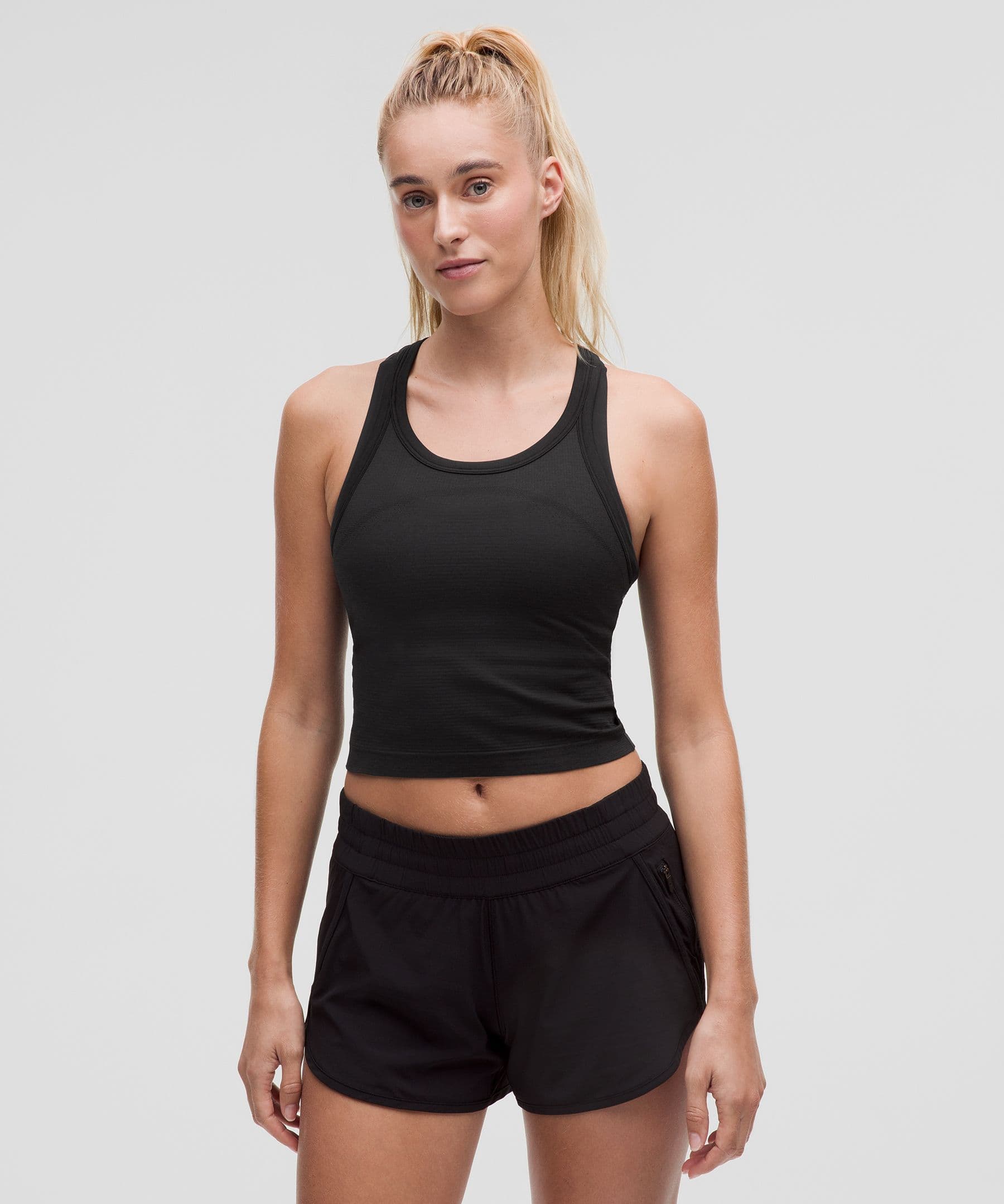 Swiftly Tech Cropped Racerback Tank Top 2.0 - Black/Black - 8