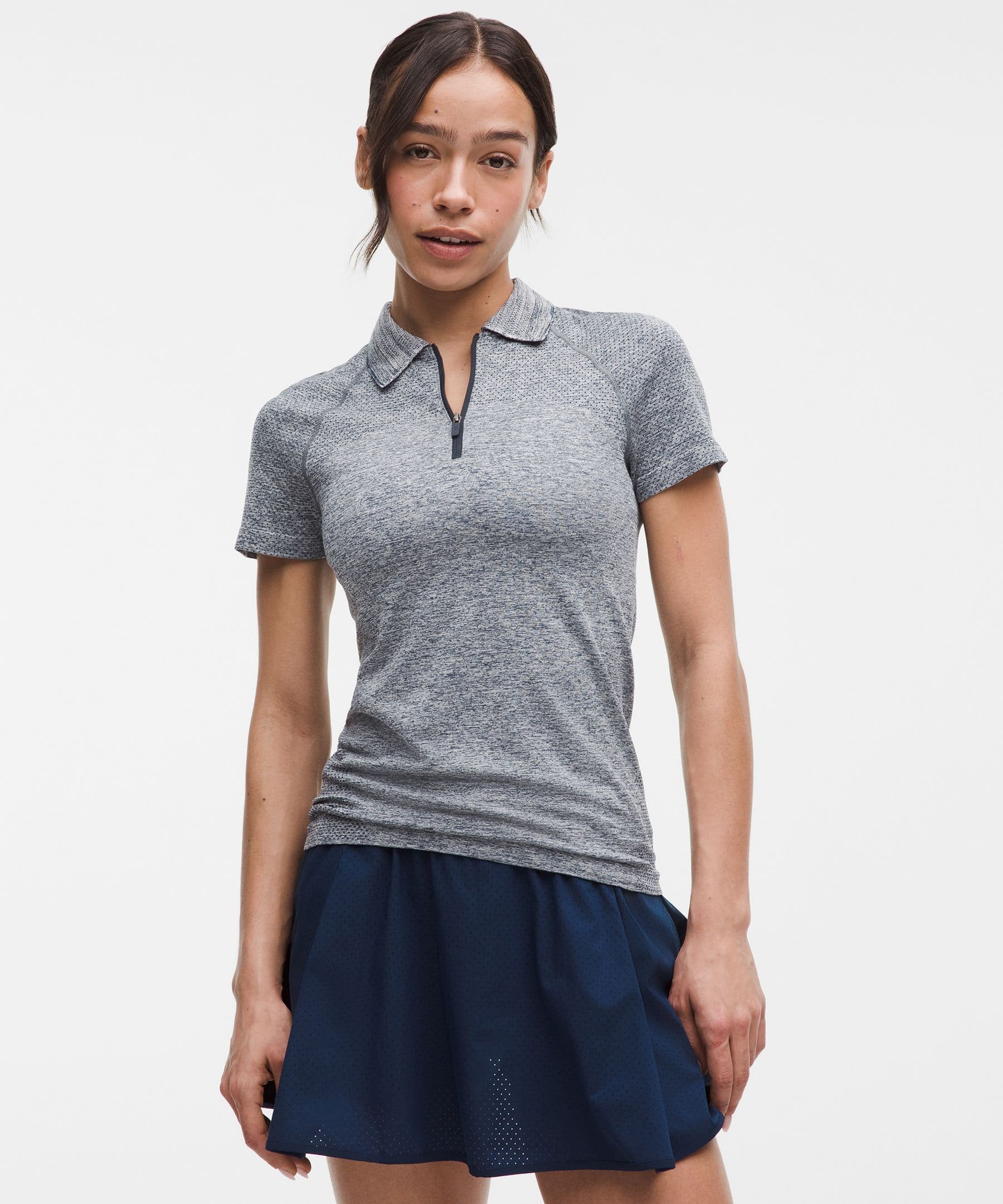 Swiftly Tech Short Sleeve Half-Zip Polo Shirt - True Navy/White - 4