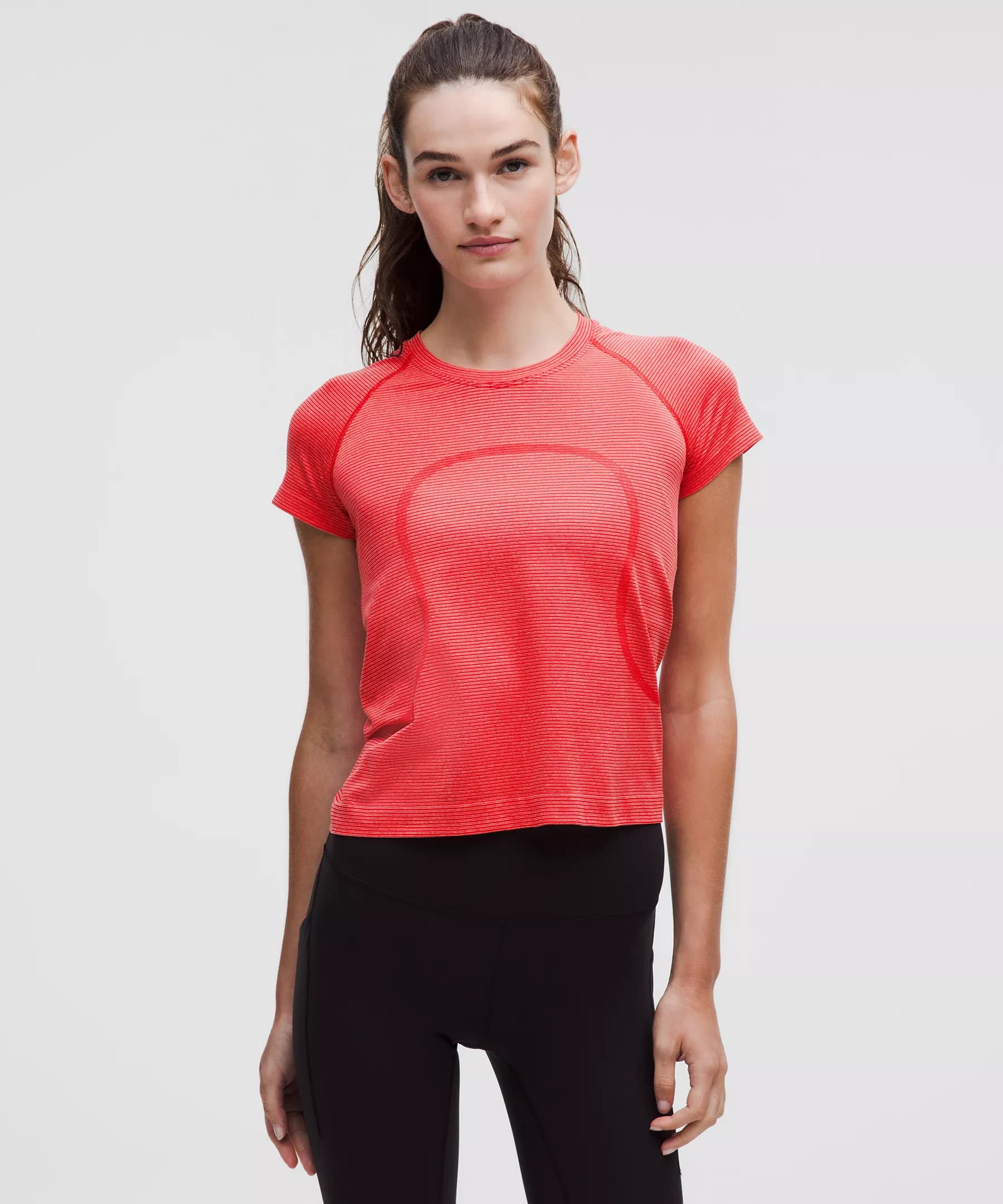 Swiftly Tech Short-Sleeve Shirt 2.0 *Waist Length - Spandex Stripe Lulu Red/White - 6 - Image 1