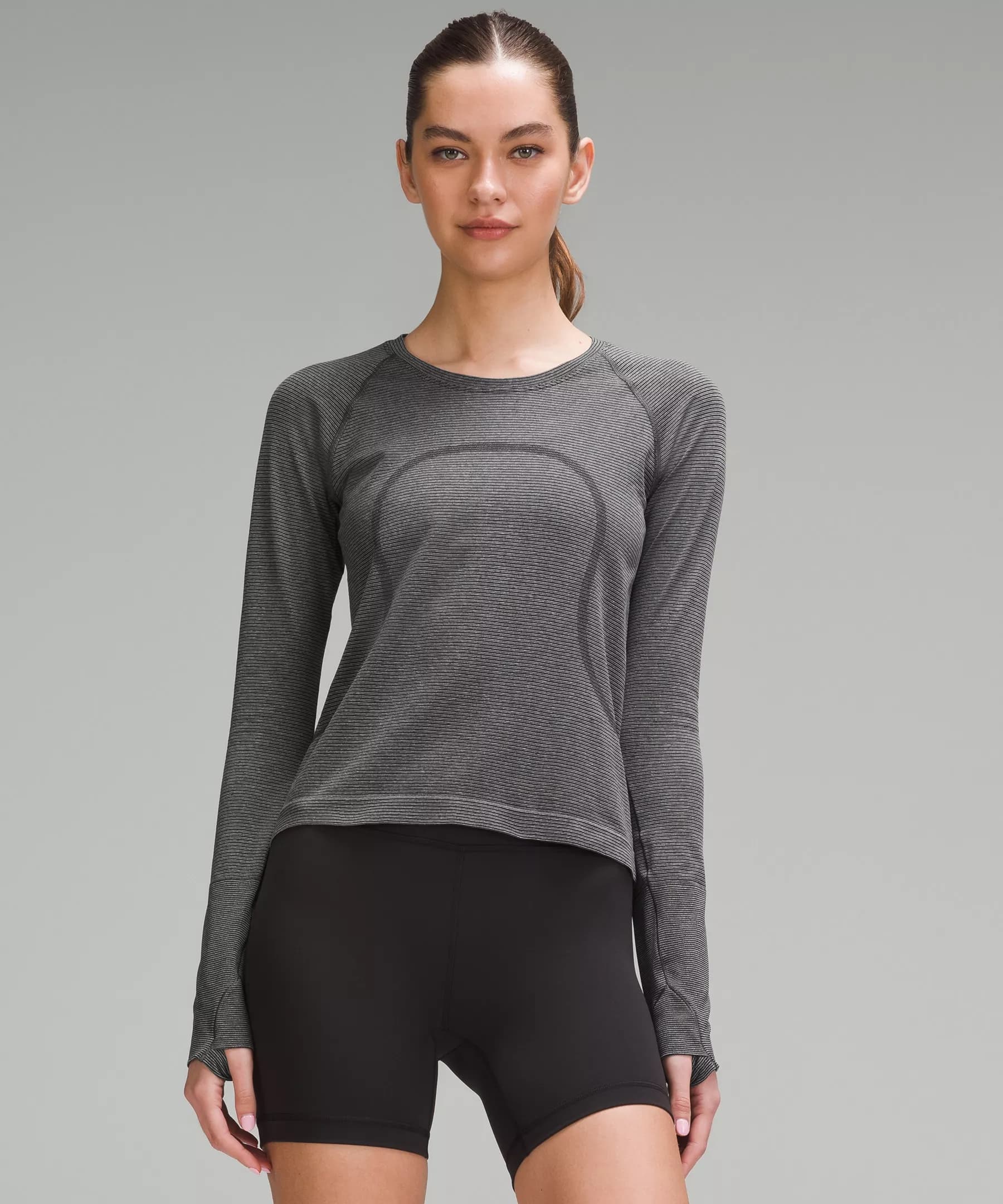 Swiftly Tech Long-Sleeve Shirt 2.0 *Waist Length - Spandex Stripe Black/White - 8 - Image 1