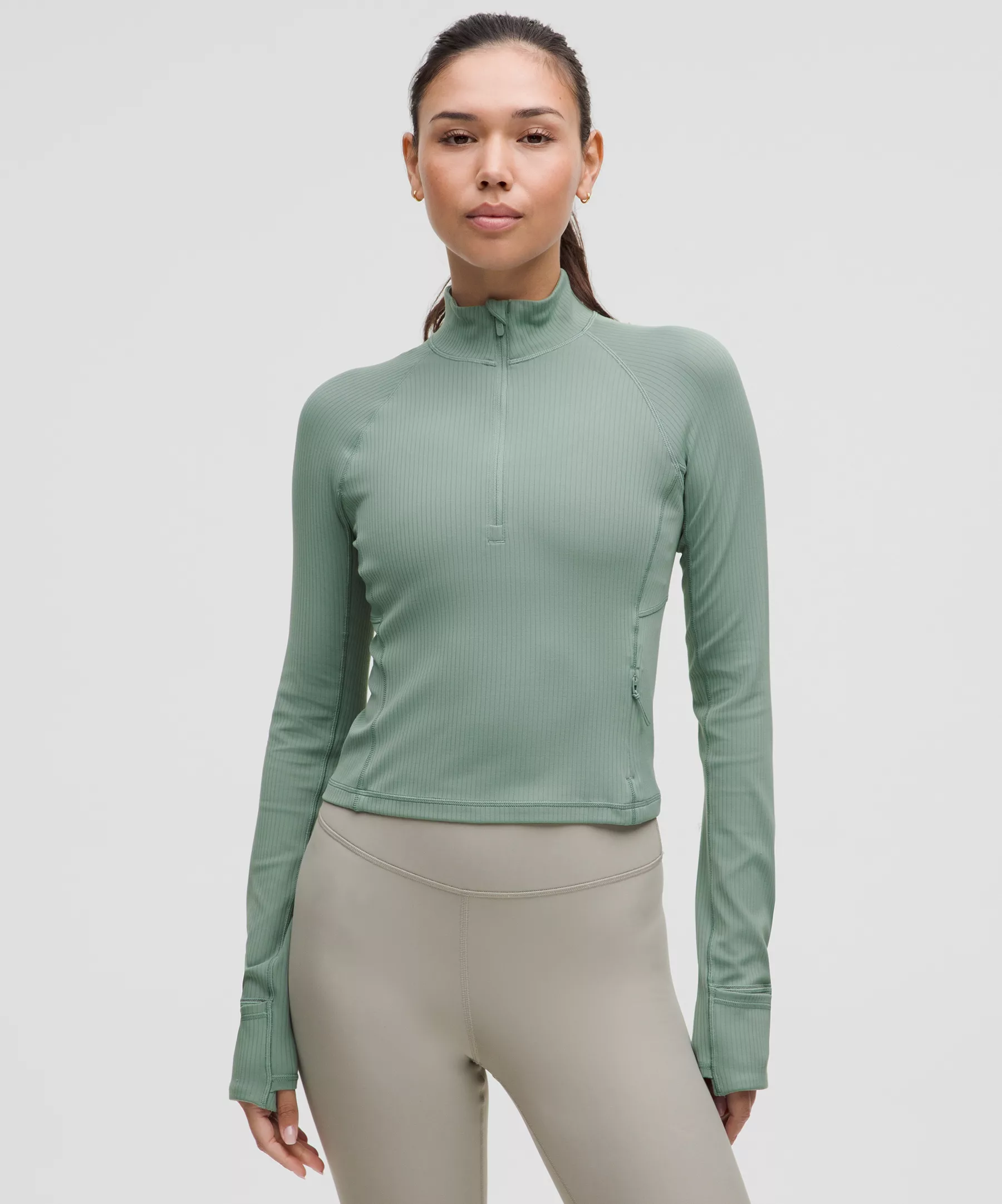 It's Rulu Ribbed Cropped Half Zip *Updated - Crater Blue - S - Image 1