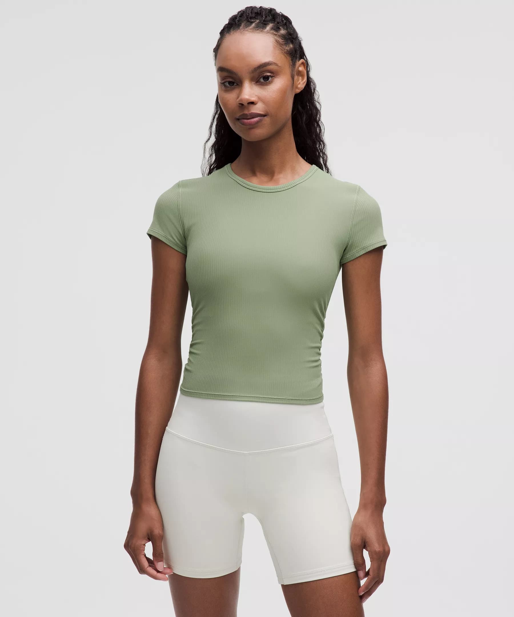 All It Takes Back-Twist Ribbed Short-Sleeve Shirt - Desert Green - 4 - Image 1