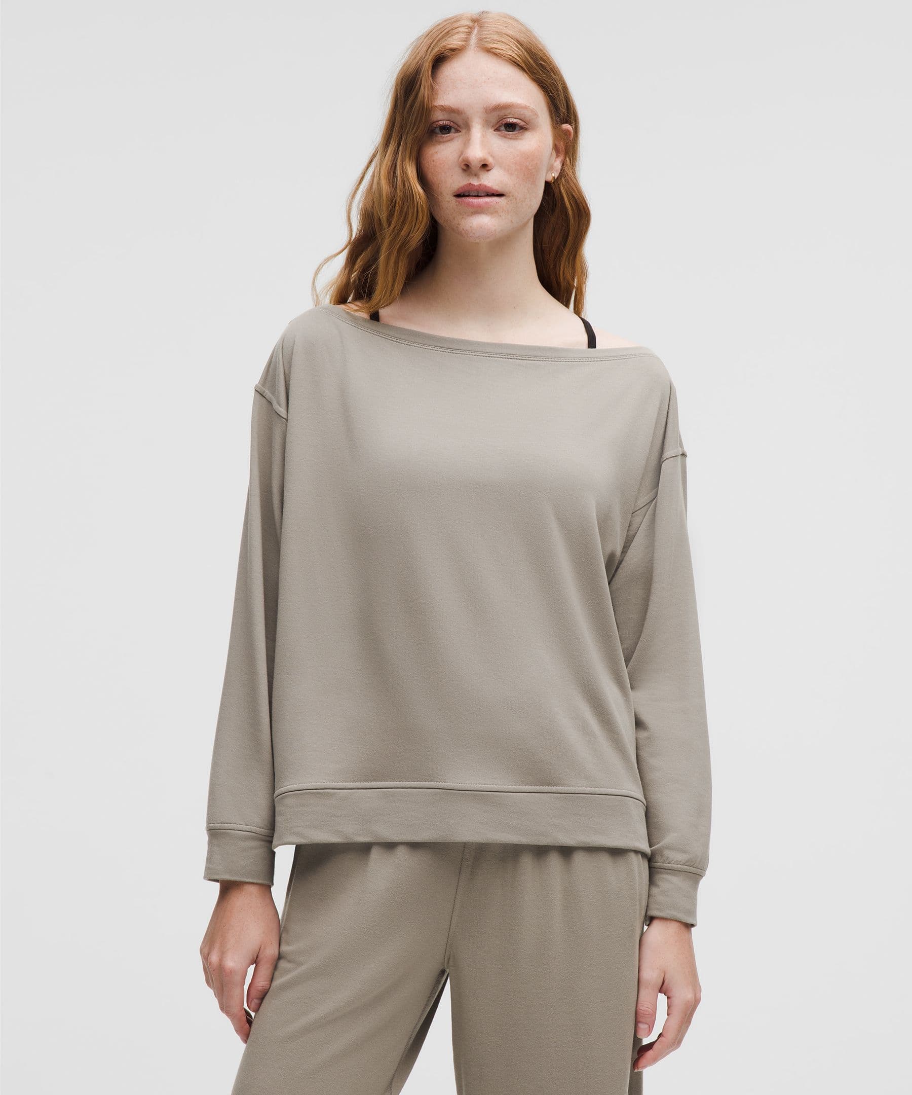 BeCalm Oversized Boatneck Long-Sleeve Shirt - Warm Ash Grey - S