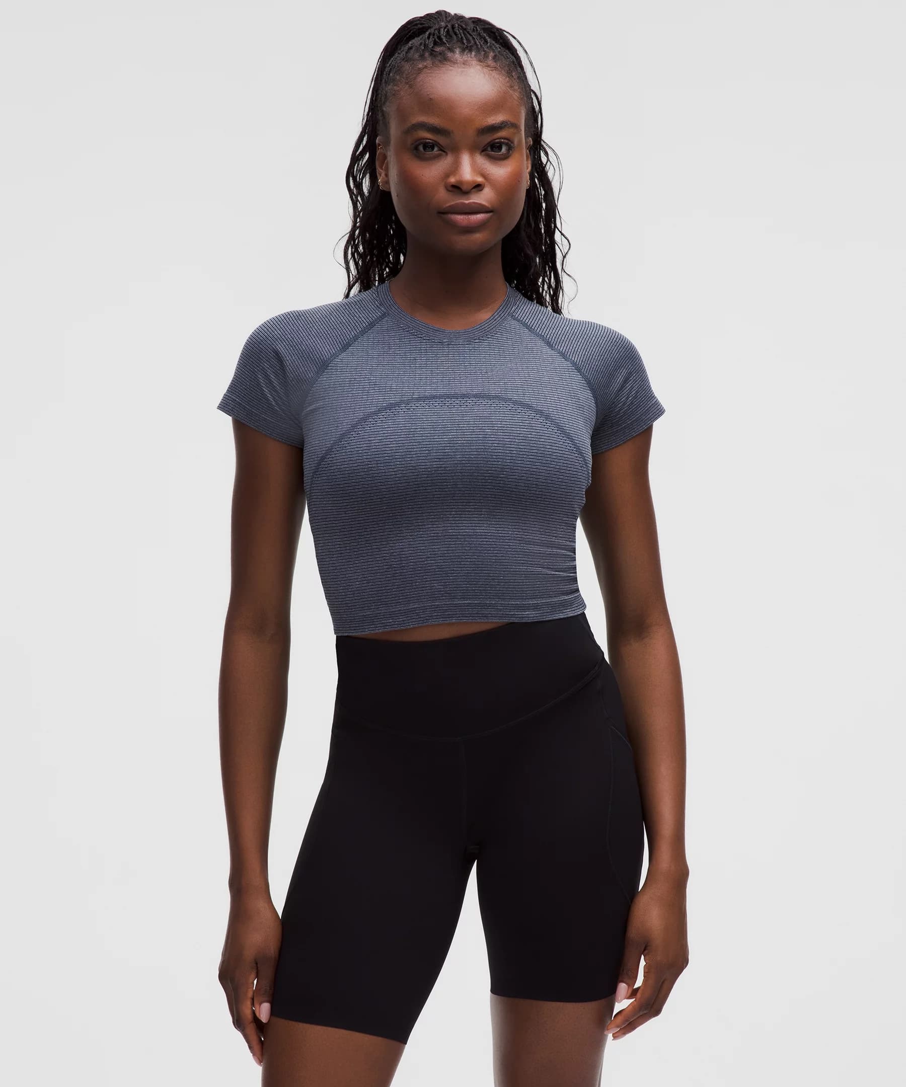 Swiftly Tech Cropped Short-Sleeve Shirt 2.0 - Spandex Stripe Club Blue/White - 12 - Image 1