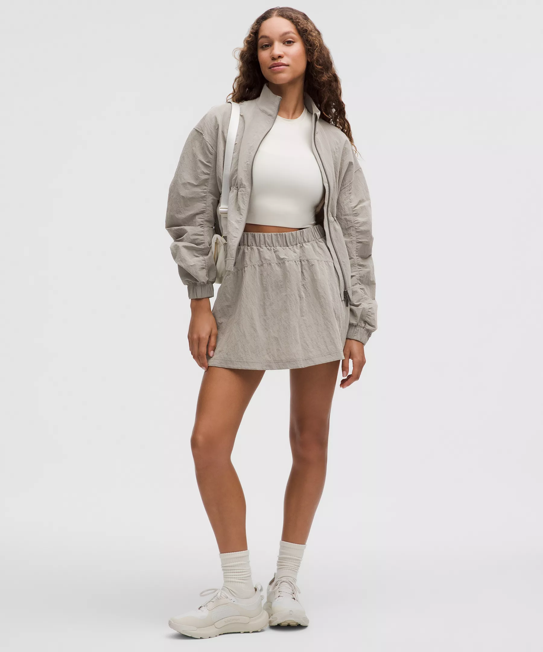 Crinkle Nylon High-Rise Mini Skirt - Warm Ash Grey - M - Image 1
