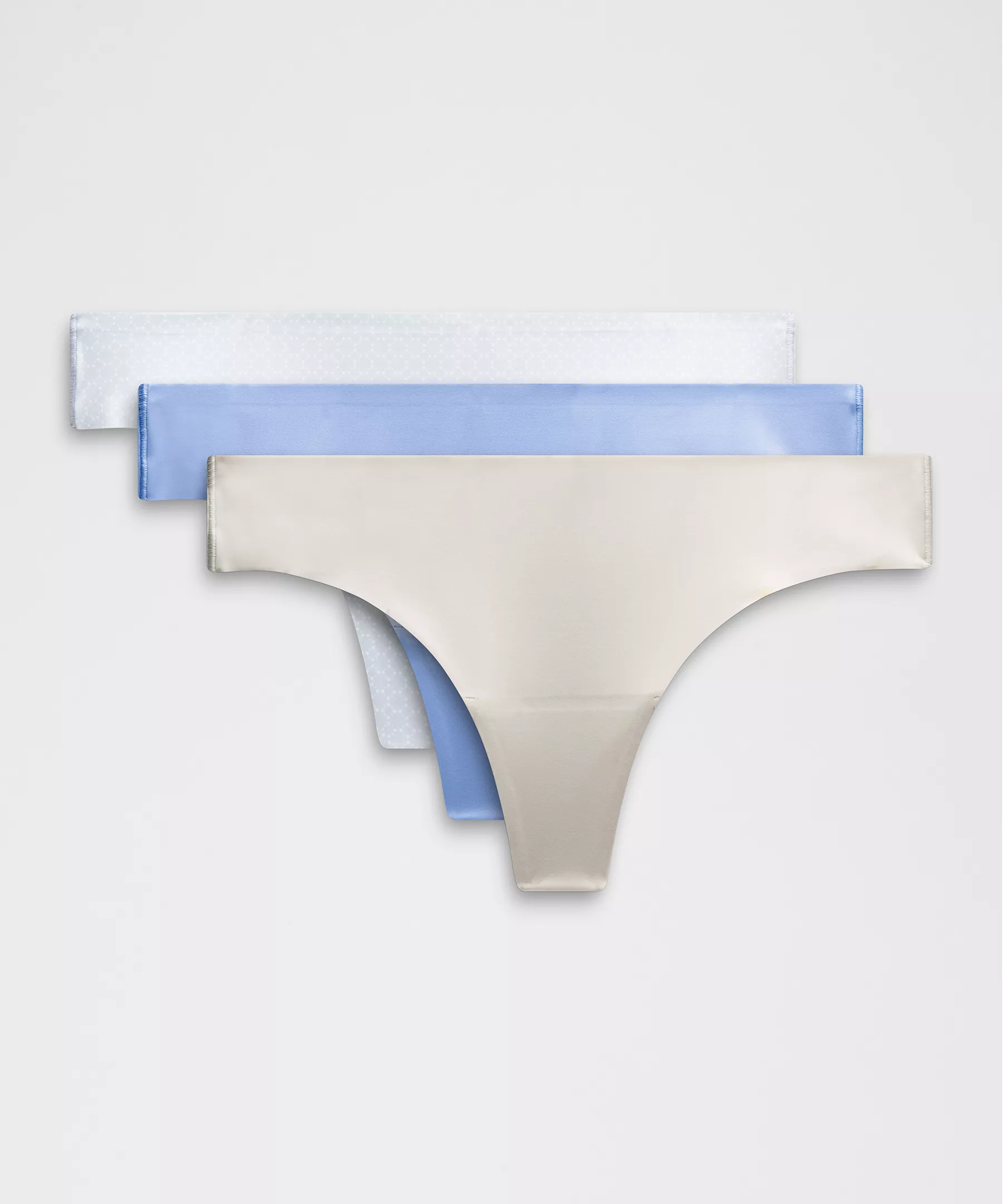 InvisiWear Mid-Rise Thong Underwear *3 Pack - Lace Dot White Starch Blue/Bone/Pool Party - M - Image 1