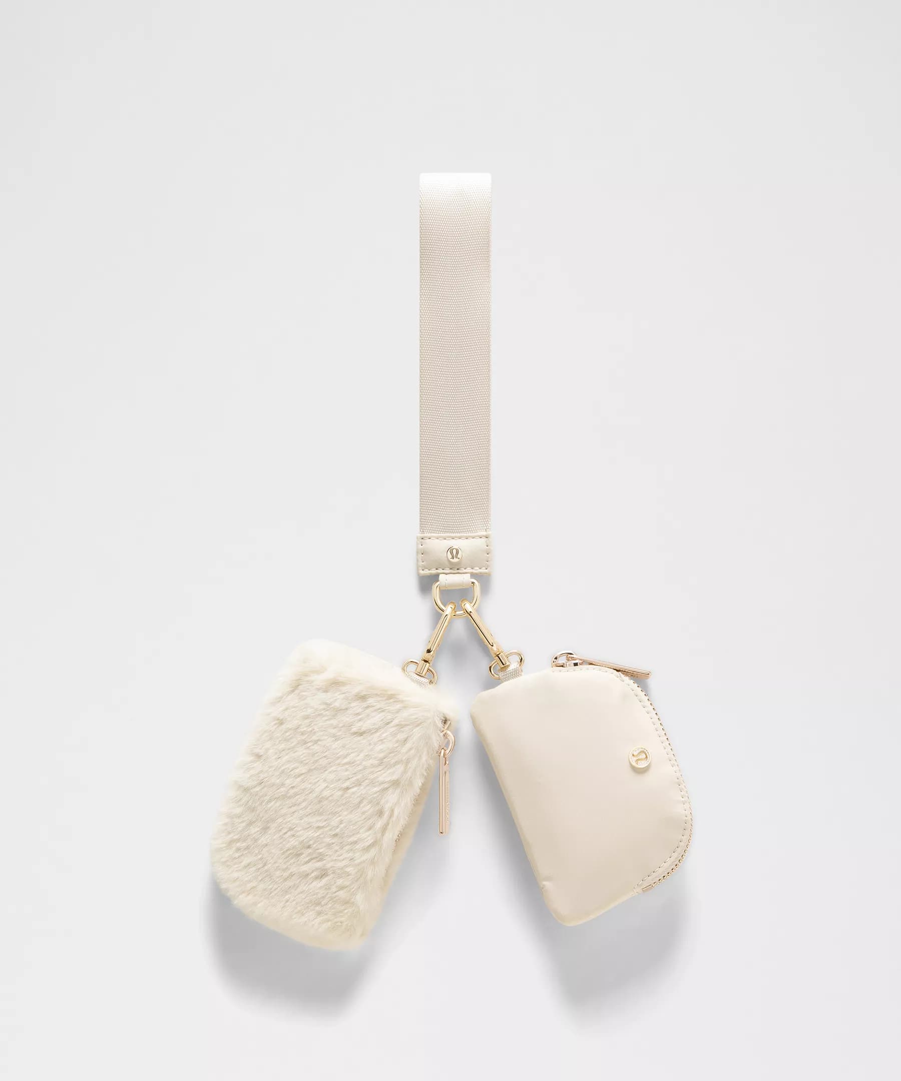 Dual Pouch Wristlet *Plush Fleece - Natural Ivory/Gold - ONE SIZE - Image 1