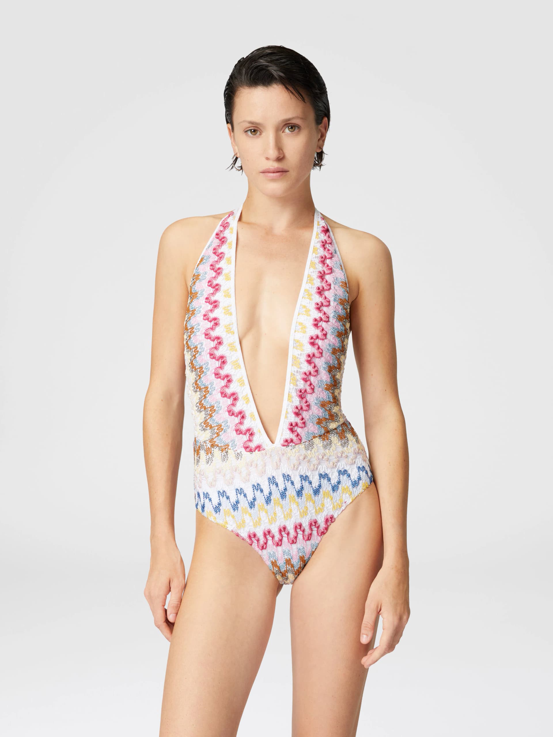 One-piece swimsuit in lamé viscose lace thumbnail 2