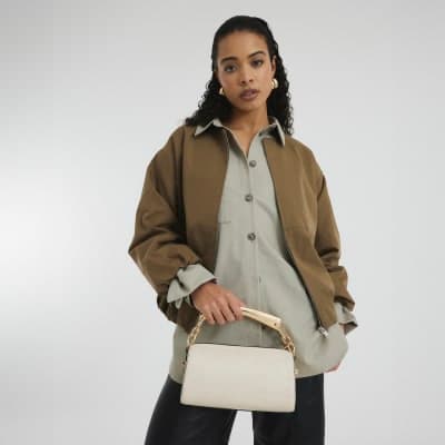 Cream Metal Handle Crossbody Bag