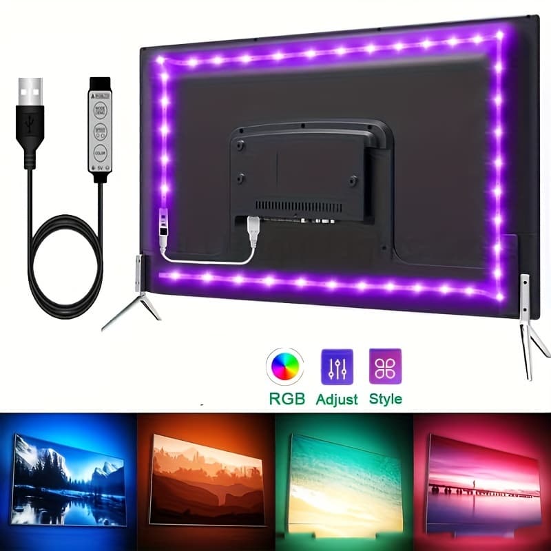 1 Set 196inch For TV LED Backlight 22-65 Inches, Smart TV LED Lights Are Dimmable In 8 Colors, Dynamic Mode, Sensitive And Adjustable TV Light Strip Is Suitable For Game Room, TV Background Decoration Eid Al-Adha Mubarak