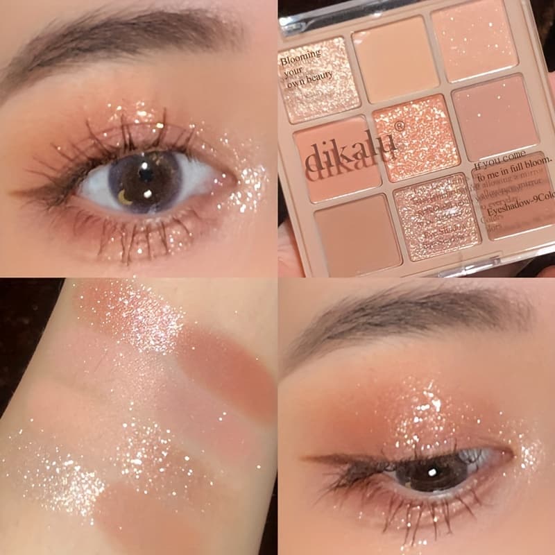 [Daily Makeup] Dikali 9-Color Pink Eyeshadow Palette - Milk Tea Shades with Matte & Shimmer Glitter Finishes, Talc-Free, Coral & Nude Tones for Gentle Daily Looks - Image 1