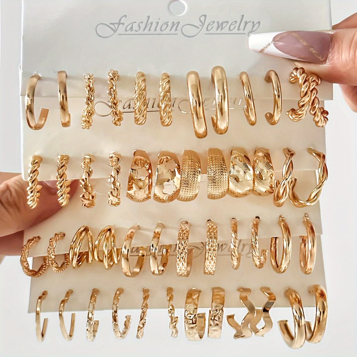 [Elegant Earrings] 48pcs Minimalist Heart Geometric Wave Hoop Earrings Set - Stylish and Elegant Versatile Combo