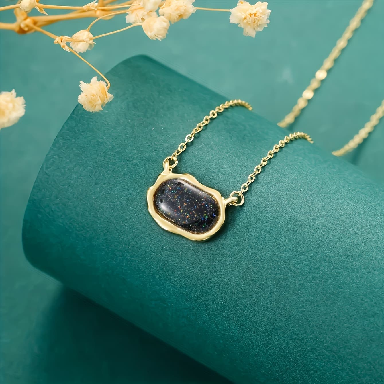 Simple Square Shape Faux Gemstone Copper Necklace For Dating Birthday Gift Daily Wear