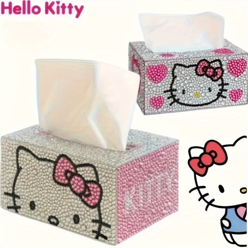 [Sanrio Kitty Cat] Sanrio Cartoon Kitty Cat DIY Diamond Painting Tissue Box Kit | Irregular Shaped Diamonds, Home Decoration and Car Storage Accessories, Cartoon Theme - Image 1
