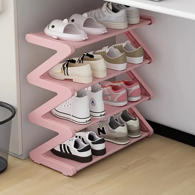 1pc Heavy-Duty Shoe Rack Organizer - Space-Saving Z-Shaped Shoe Storage with No-Tool Assembly, Stackable Floor Standing Shelf, Sturdy Plastic Construction for Entryway, Living Room, Bedroom, Dorm - Ideal for Home, Apartment, Office - Easy to Move & Store, Shoe Storage Organizer, Entryway Organization, Zshaped Design, Durable Plastic Rack, Home Organization, Compact Design, Lightweight Organizer, Multitier Shelf, Small Space Solutions