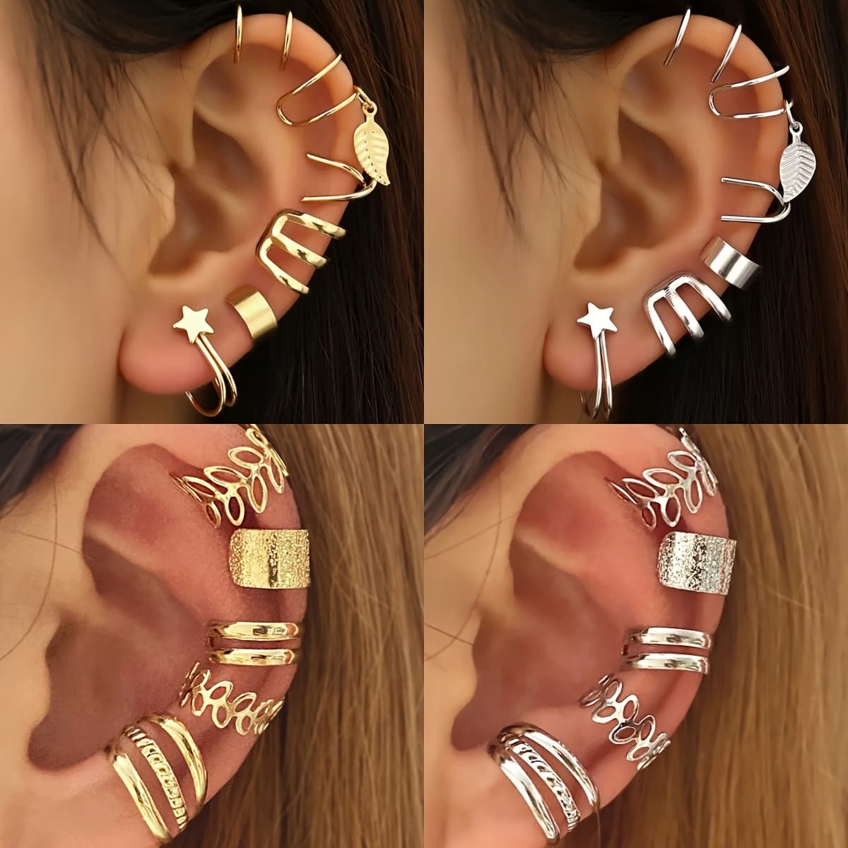 Fashionable Adjustable Non-Piercing Ear Cuff Earrings Set for Girls & Women - 20/ 22/ 32pcs Soft Clip-On Ear Accessories