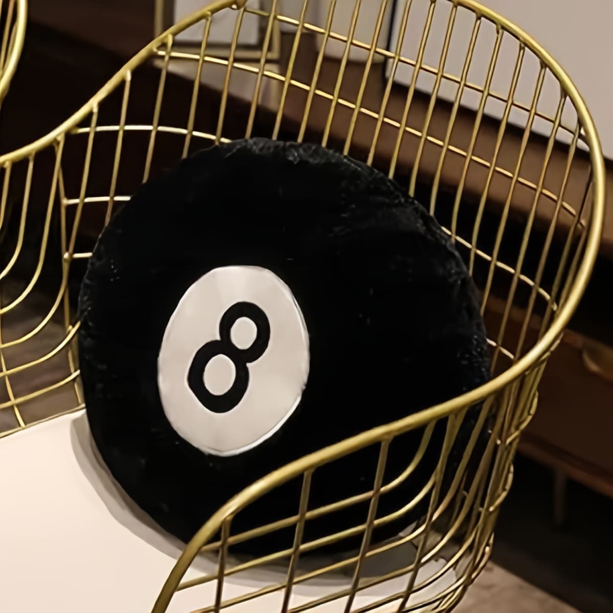 Plush Black Billiards 8-Ball Cushion Pillow - Soft, Round 13.8" Sports Decorative Throw Pillow for Sofa & Bed, Perfect Gift for Pool Enthusiasts