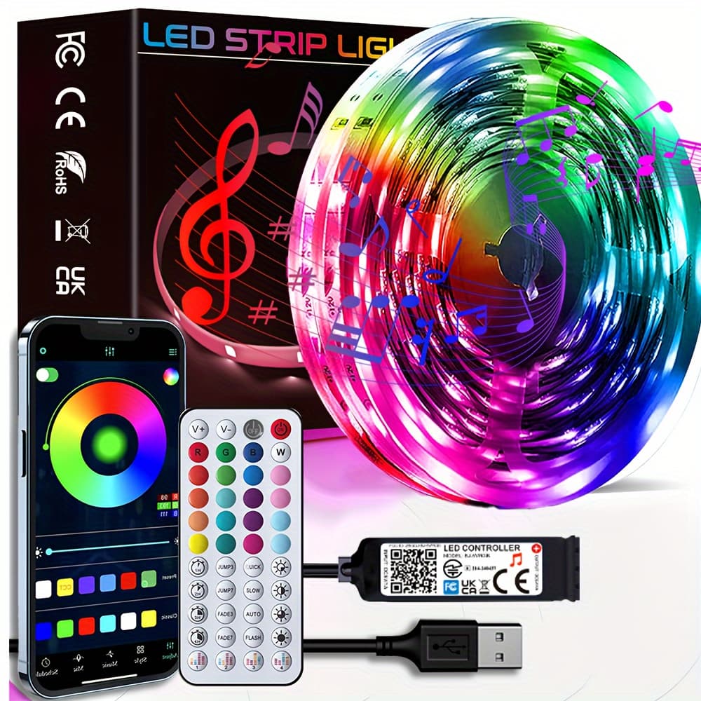 NBBUFF Smart LED Music Sync Light Strip with App & Remote Control, RGBW Color Changing Lights with Dynamic Effects, USB-Powered Party Lights for Home, TV, Bedroom, Christmas, Weddings, Compatible with Alexa/ Assistant, Energy-Efficient LED Lights