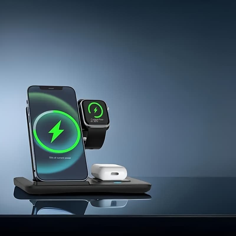 [3-in-1 Fast Charging Station] 3-in-1 Fast Charging Station | Folding Wireless Charger Stand for iPhone 15/14/13/12/11/Pro/Max/Mini/8/Plus/X/XR/XS/SE, iWatch Ultra/Ultra2/9/8/7/6/5/4/3/2/1/SE, AirPods 3/2/Pro/Pro2