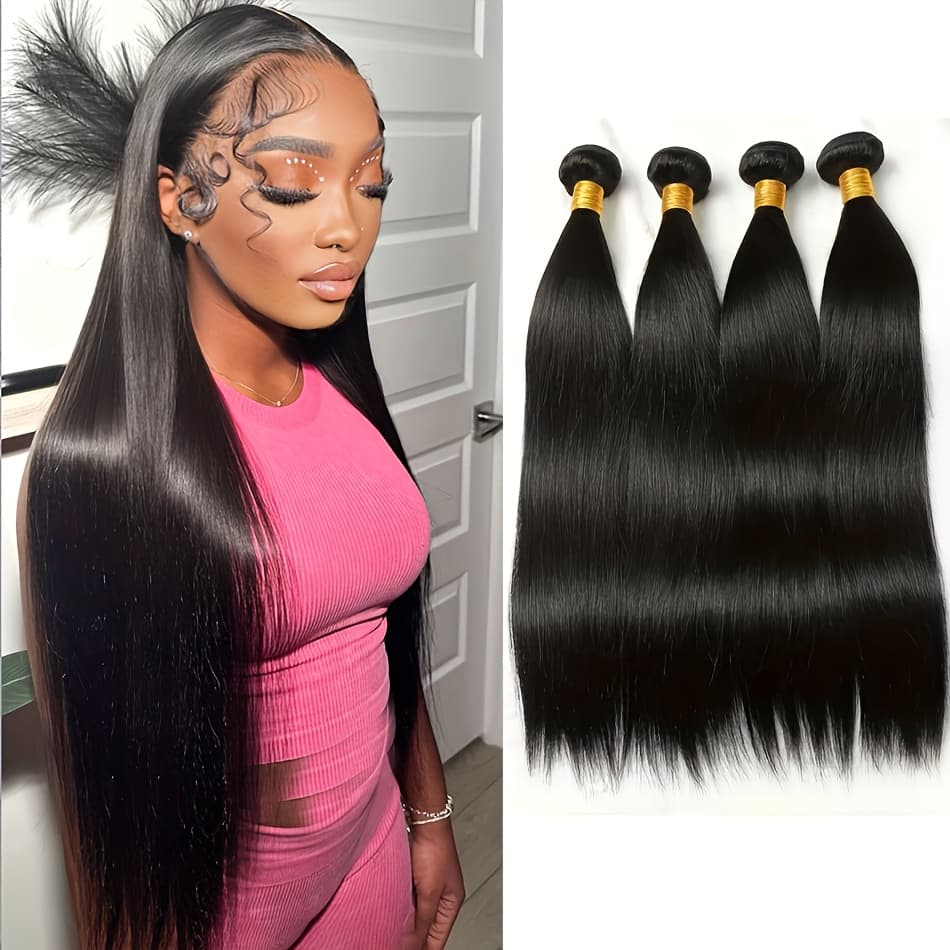 4 Bundles 15A Peruvian Straight Hair Virgin Human Hair Weave 100% Unprocessed 100g Per Bundle Double Weft Can Be Dyed and Bleached 4pcs Natural Black