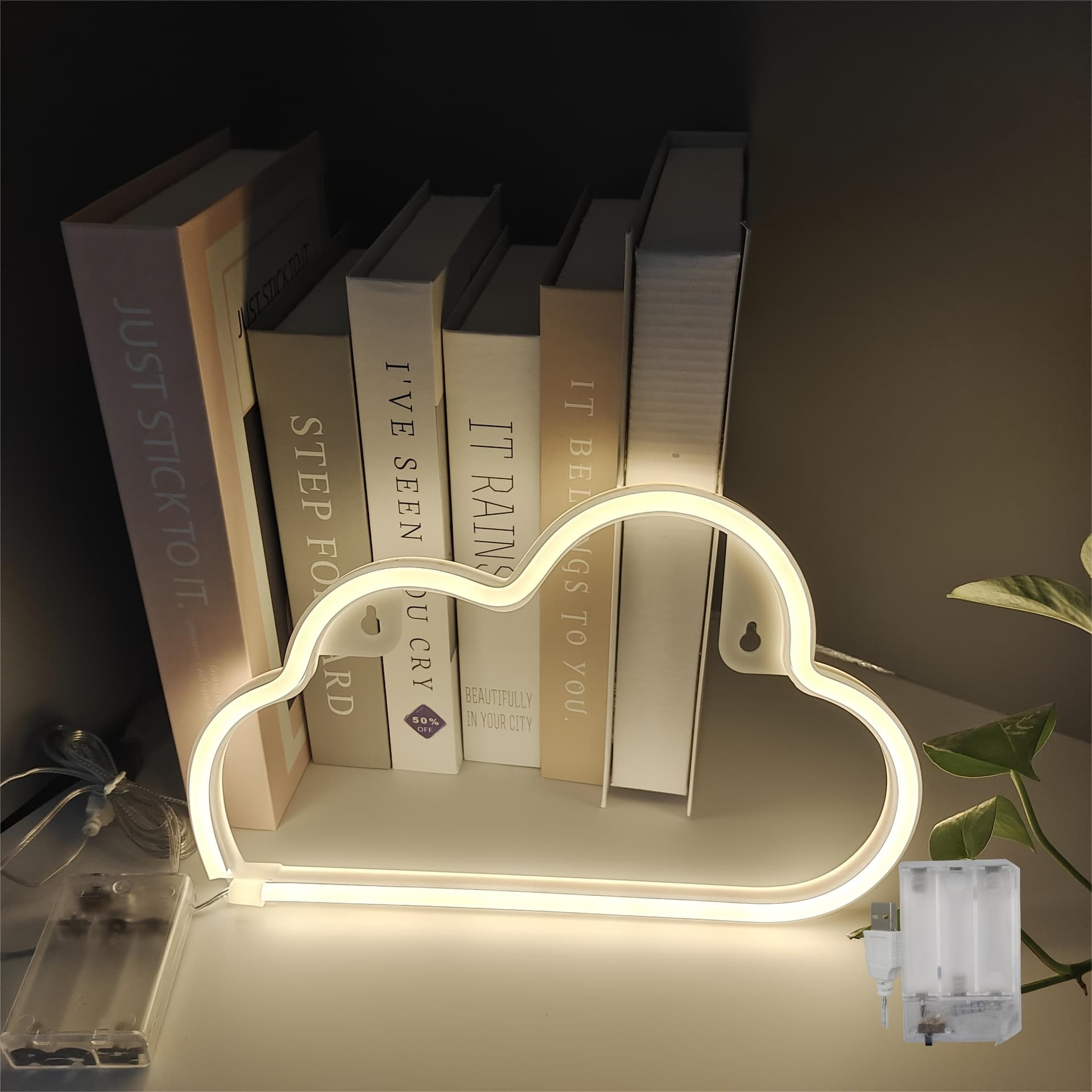 Neon Cloud Sign | USB or Battery-Powered LED Wall Decor | Modern Plastic Design with Heart Cutout | Multi-Use for Bedroom, Birthdays, Weddings & Celebrations | Easy Installation with Hooks | Safe and Durable, Ambient Night Light | Whimsical Decor | Plastic LED Sign, Neon Signs for Wall Decor