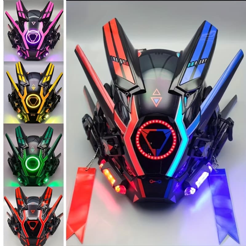 Futuristic LED Punk Mask | Unisex Mechanical Role Play Accessory, Round Light & Colorful Lights, Perfect for Halloween, Music Festivals, Cosplay