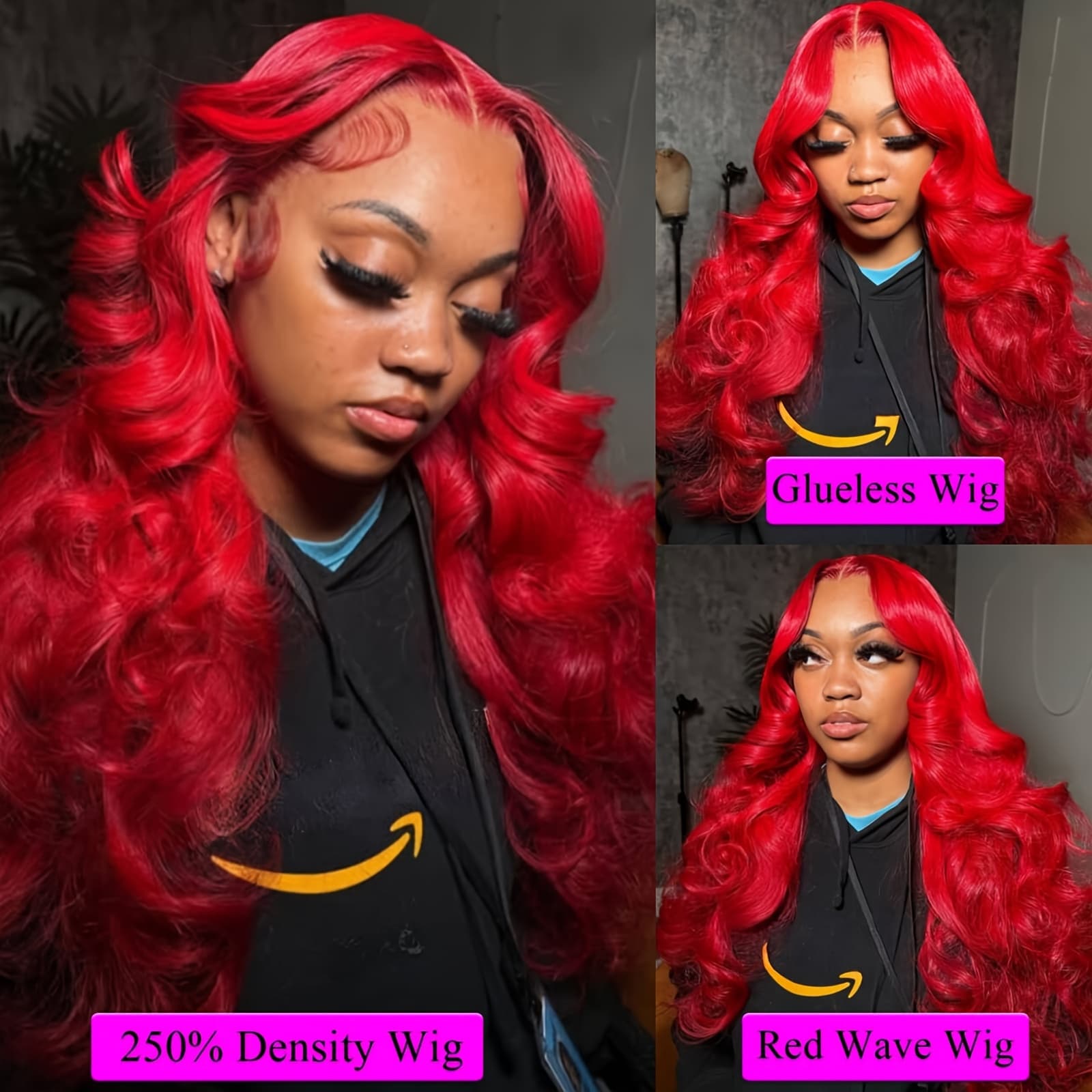 [26" Red Lace Front Wig] 250% Density 26 Inches Bright Red Deep Wave Lace Front Wigs | 13x4 HD Frontal Lace Glueless Natural Color Heat Resistant Synthetic Wigs for Girl Women Daily Party Cosplay Halloween