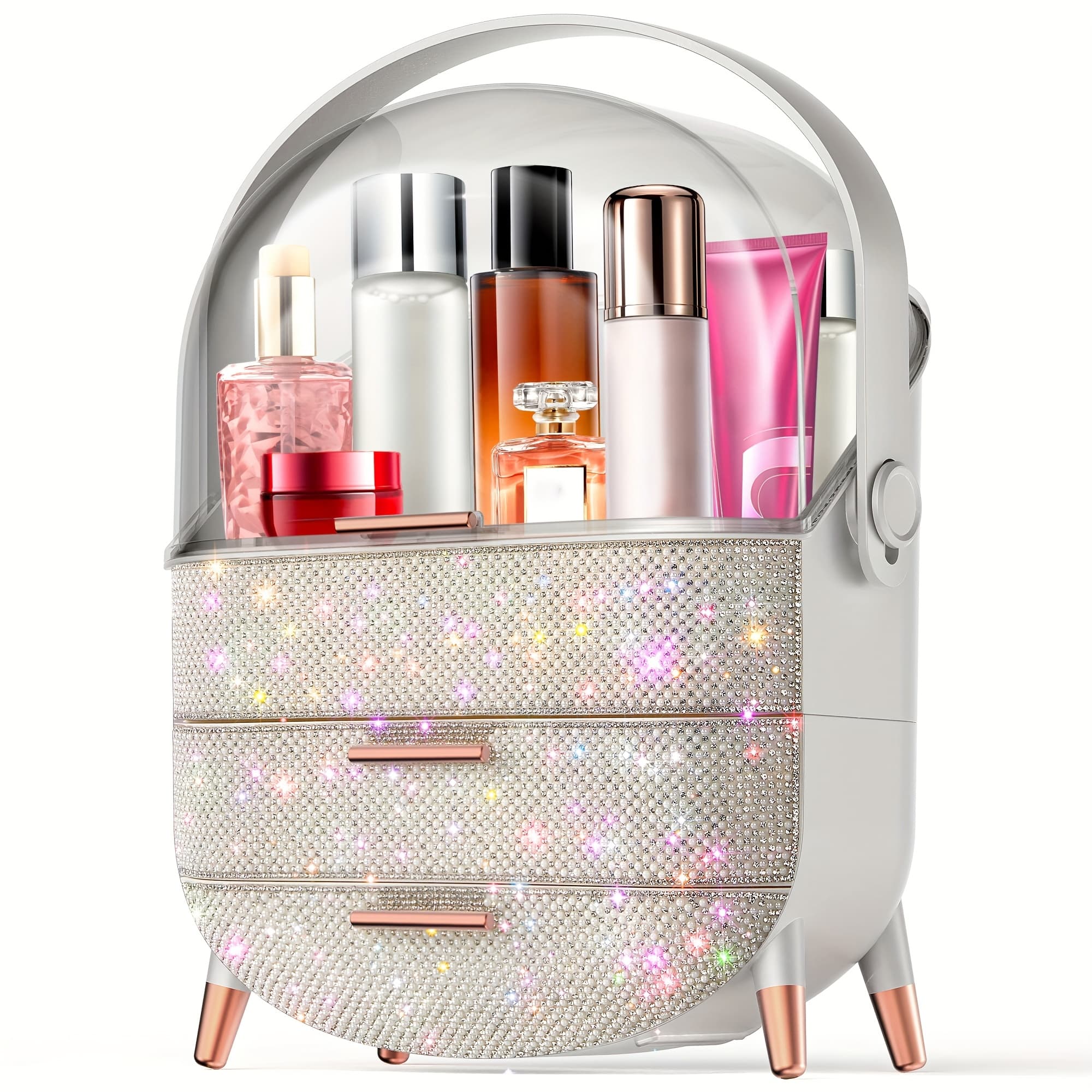 [Portable Makeup Organizer] Portable Practical Makeup Organizer, Cosmetics Storage Box | Holds Eyebrow Pencils, Eye Shadow, Skin Care Products, Lipsticks | Suitable For Family Bedroom, Valentine's Day Gift For Her - Image 1