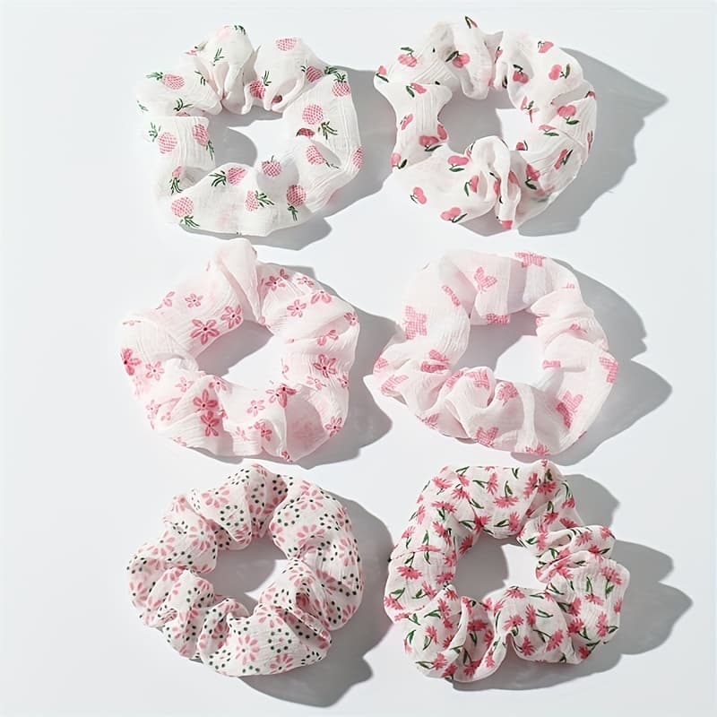 6pcs/set Floral Fabric Large Intestine Hair Loops Elastic Hair Ropes Ponytail Holder For Women And daily use