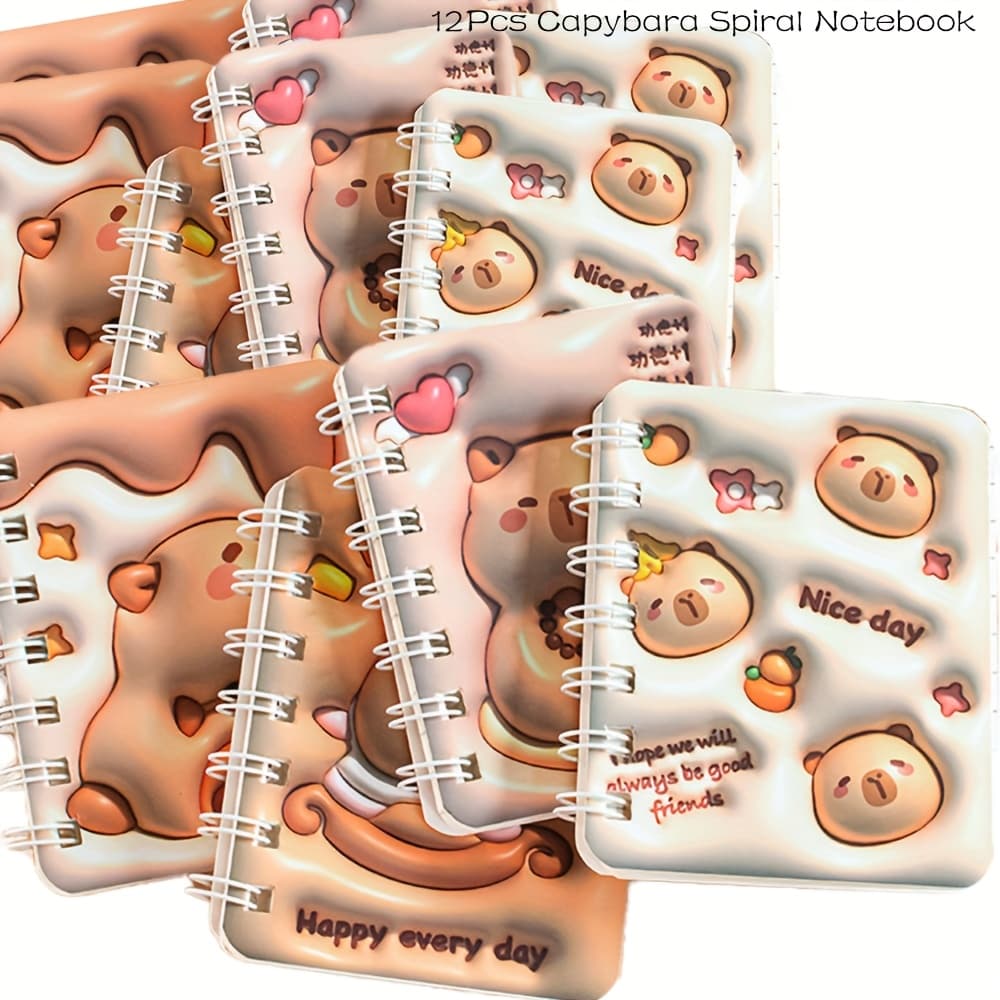 12pcs Cute Capybara Spiral Notebook, A7 Mini Cute Stationary Set Office Supplies,Cute Pocket Notepads Journal Memo Pads for Birthday Party Favors - Image 1