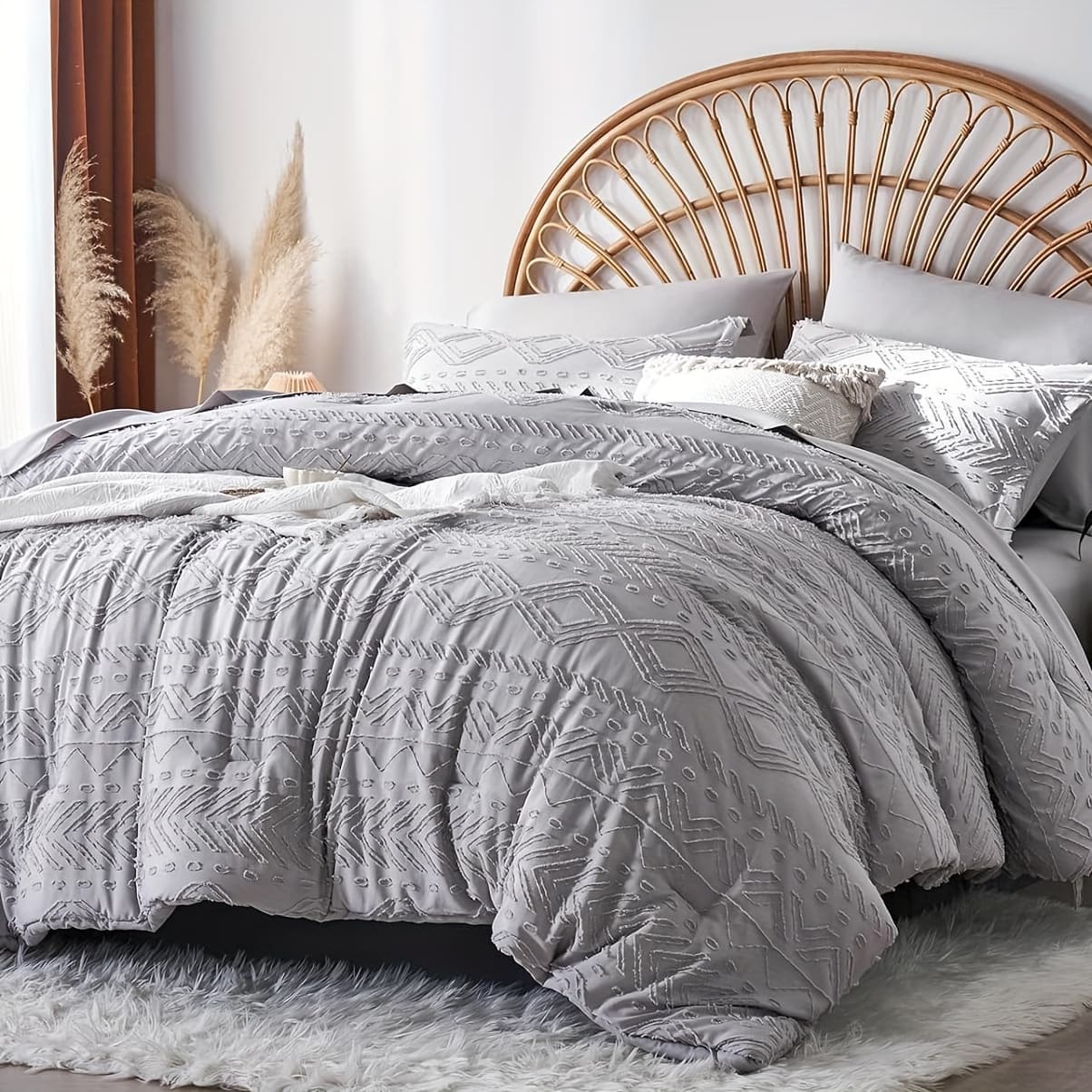 7Pcs Boho Tufted Beding Set, Queen And King Size Comforter Sets, Gifts For The Family, Bed In A Bag With Comforter, Flat Sheet, Fitted Sheet, Pillowcases And Pillowshams, Soft Microfiber Lightweight Bedding Set For All Seasons