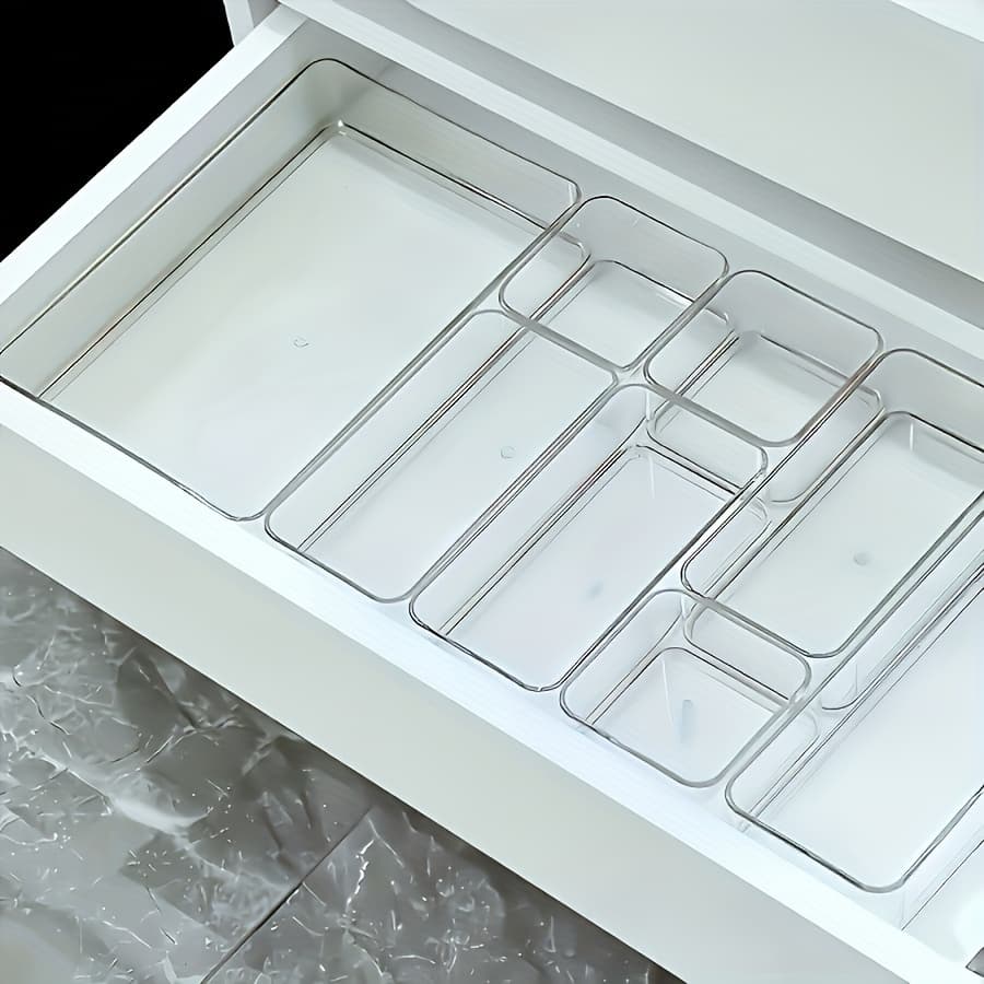 4/7/8pcs Transparent Acrylic Jewelry Box, Drawer Built-in Jewelry Partition Organizer, Multi-purpose Cosmetic Storage Box, Desktop Office Stationery Storage Box, Suitable for Cosmetic and Stationery Storage, Home Storage Organizer