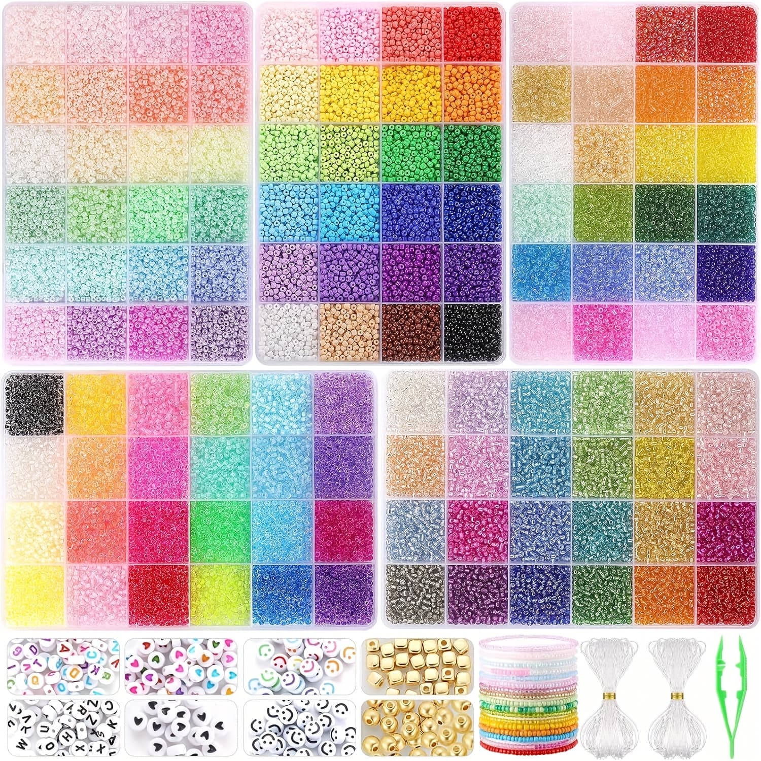 [Jewelry Making Beads] 34000pcs 3mm Seed Beads | 5 Kinds Of 120 Colors Small Glass Beads Bracelet, Friendship Bracelet Kit with Letter Beads Smile Face Beads, Suitable for DIY, Arts And Crafts