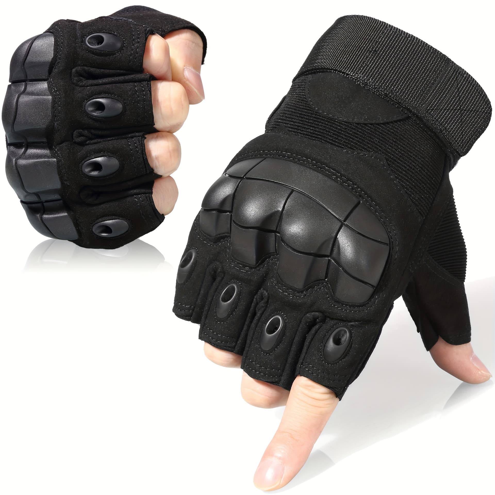 [Black|Breathable] Black | Breathable | Durable Men's Outdoor Half-Finger Gloves | Adjustable Closure, Nylon Blend for Hiking & Role-Playing, Winter & Summer Use, Outdoor Gear | Adjustable Gloves | Knit Texture - Image 1