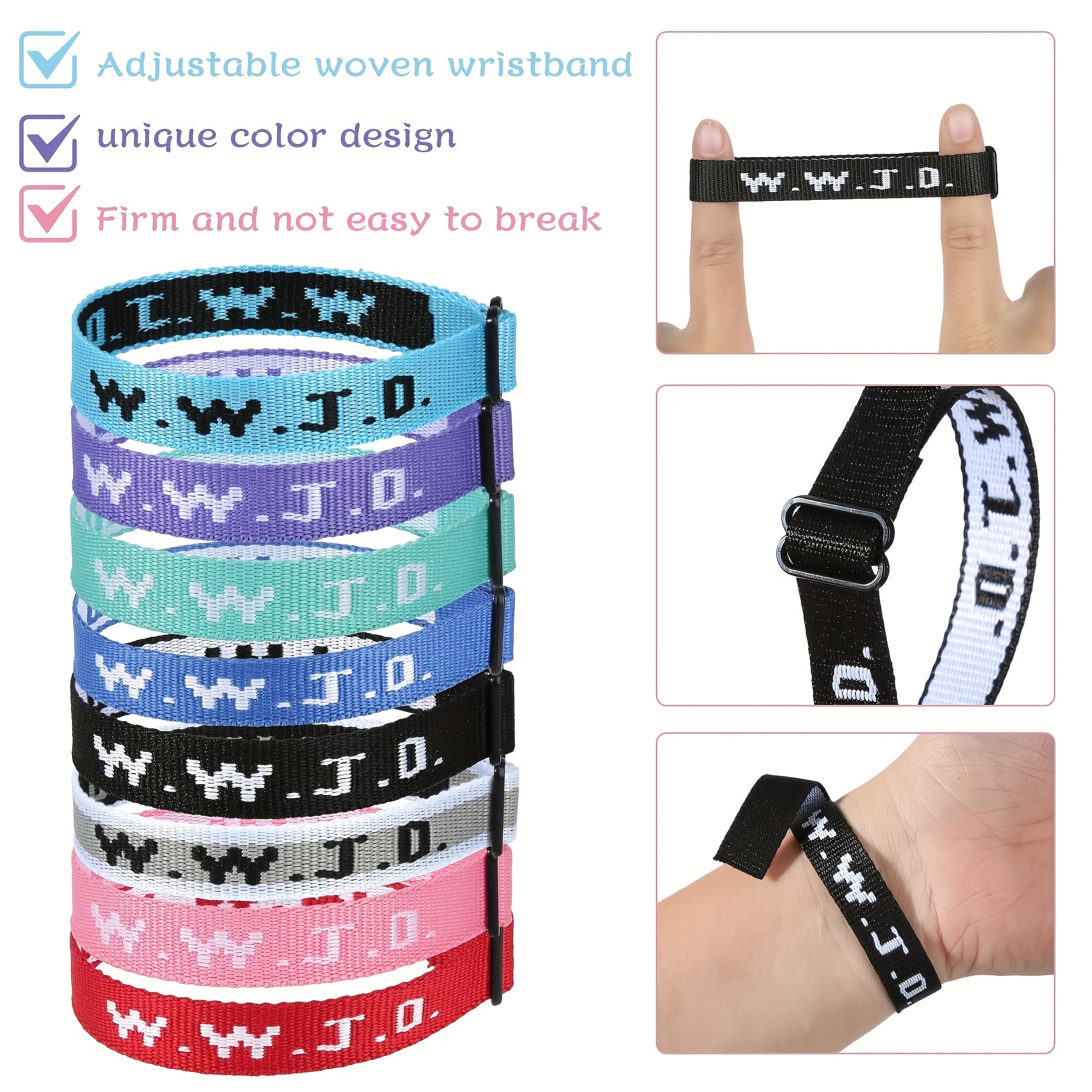[10pcs WWJD Bracelets] 10pcs Adjustable Inspirational Bracelets - WWJD "What Would Do" | Durable Polyester, Christian Wristbands in Vibrant Colors, Religious Gift Set
