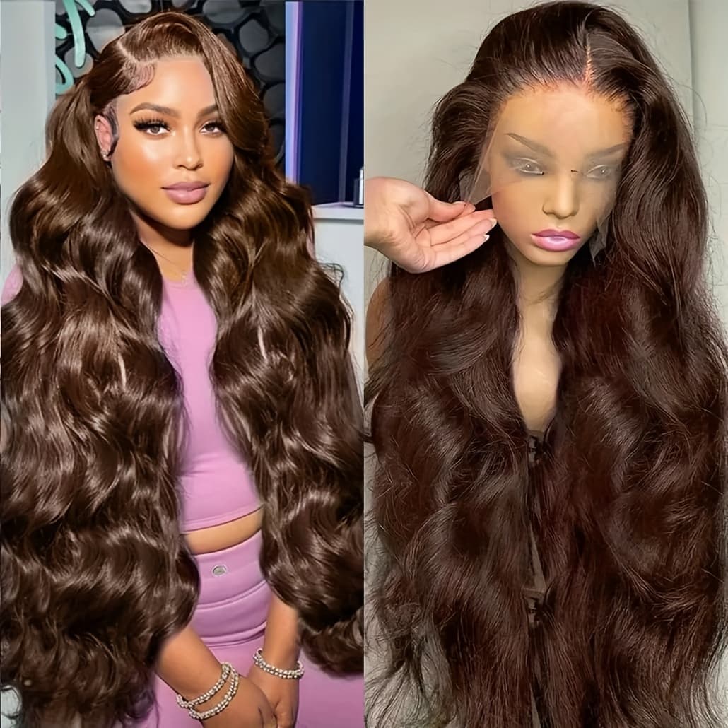 13x4 Brown Body Wave Lace Front Wig - Natural-Looking, Heavy Density, Glueless, Synthetic Fiber Wig for Women - Perfect for Daily Wear, Party, Cosplay, 26-Inch Long