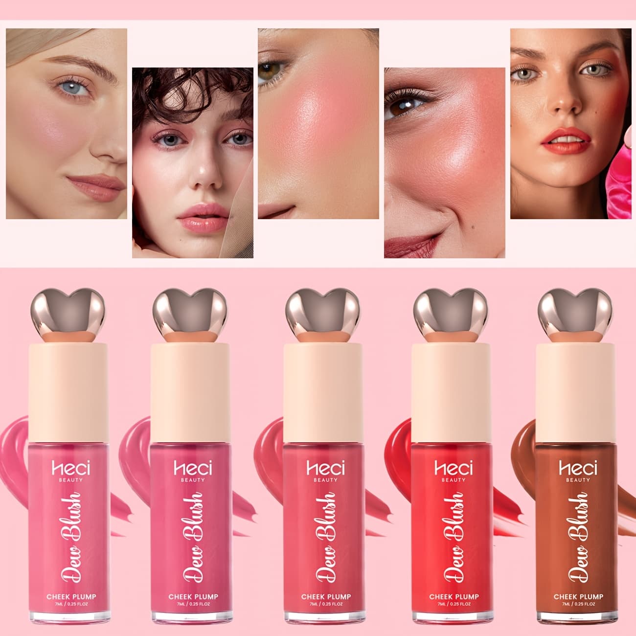 [1pc] Liquid Blush In Heart Shape With 5 Colors - Buildable Liquid Blush, Lightweight & Waterproof & Buildable Liquid Blush, Soft Creamy Cheeks, Warm Tones For A Natural Matte Finish, Ideal Gift For Easter, Mother'S Day & Music Festivals