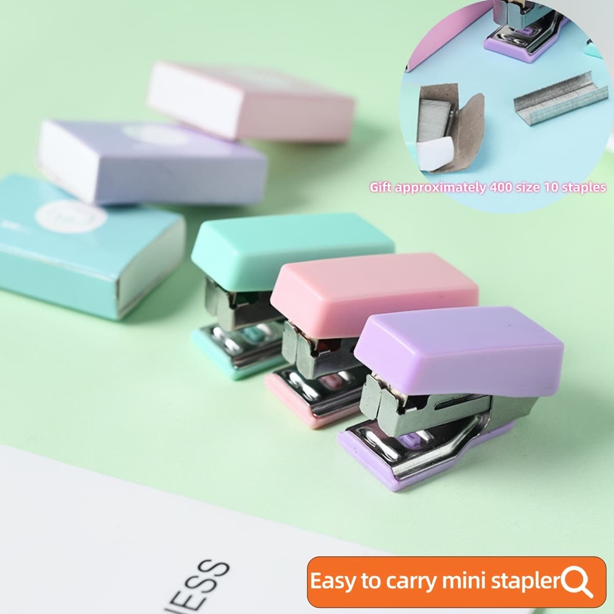 1 Set of Macaron Color Mini Stapler Set No. 10 Staples Labor-Saving And Light Fresh And Creative Metal Binding School Office Supplies