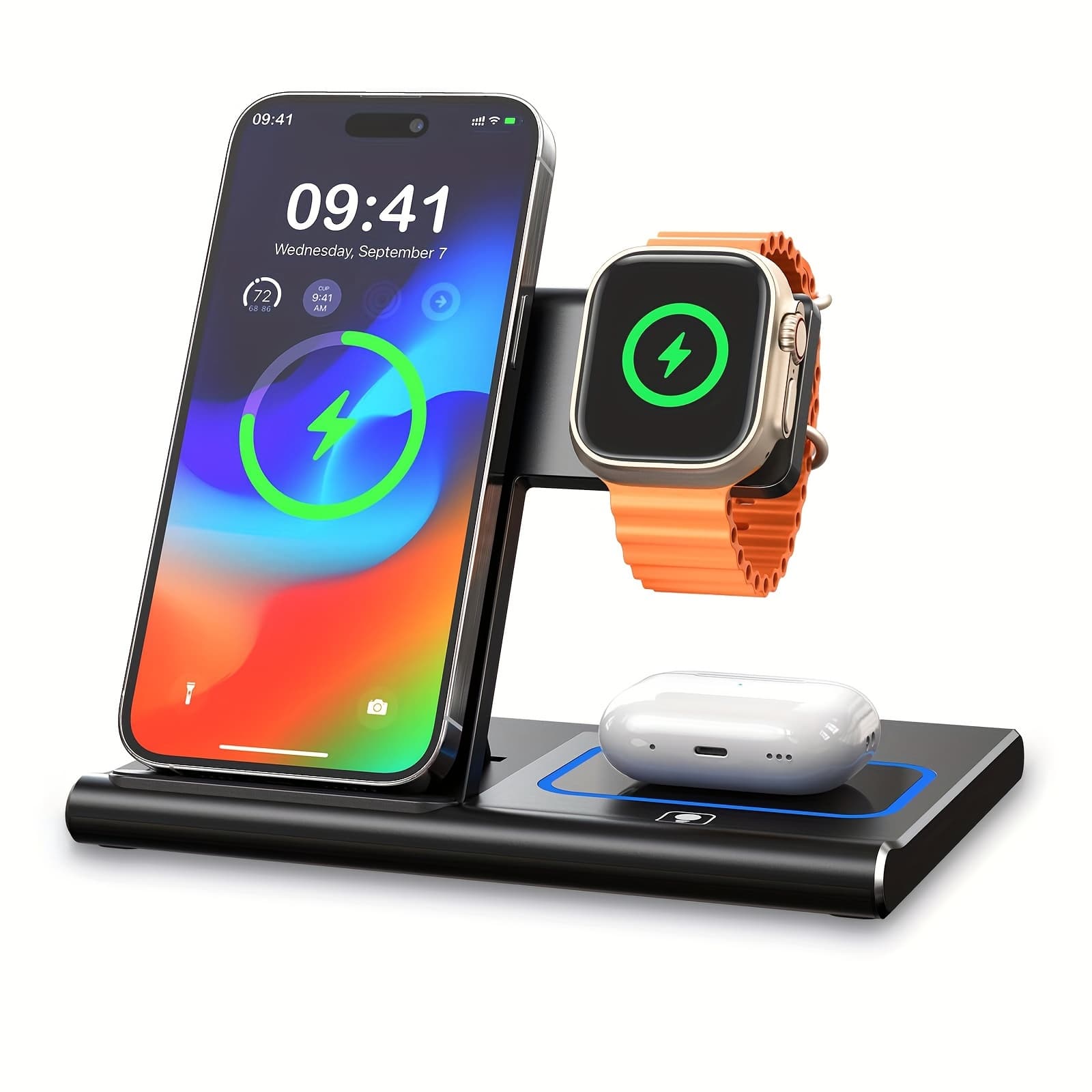 Apple Wireless Charging Station, 3 in 1 Charging Station - UL Listed, Compatible with iPhone 15 14 13 12 11 Pro & Max Series, AirPods Pro/3/2, Apple Watch - Black