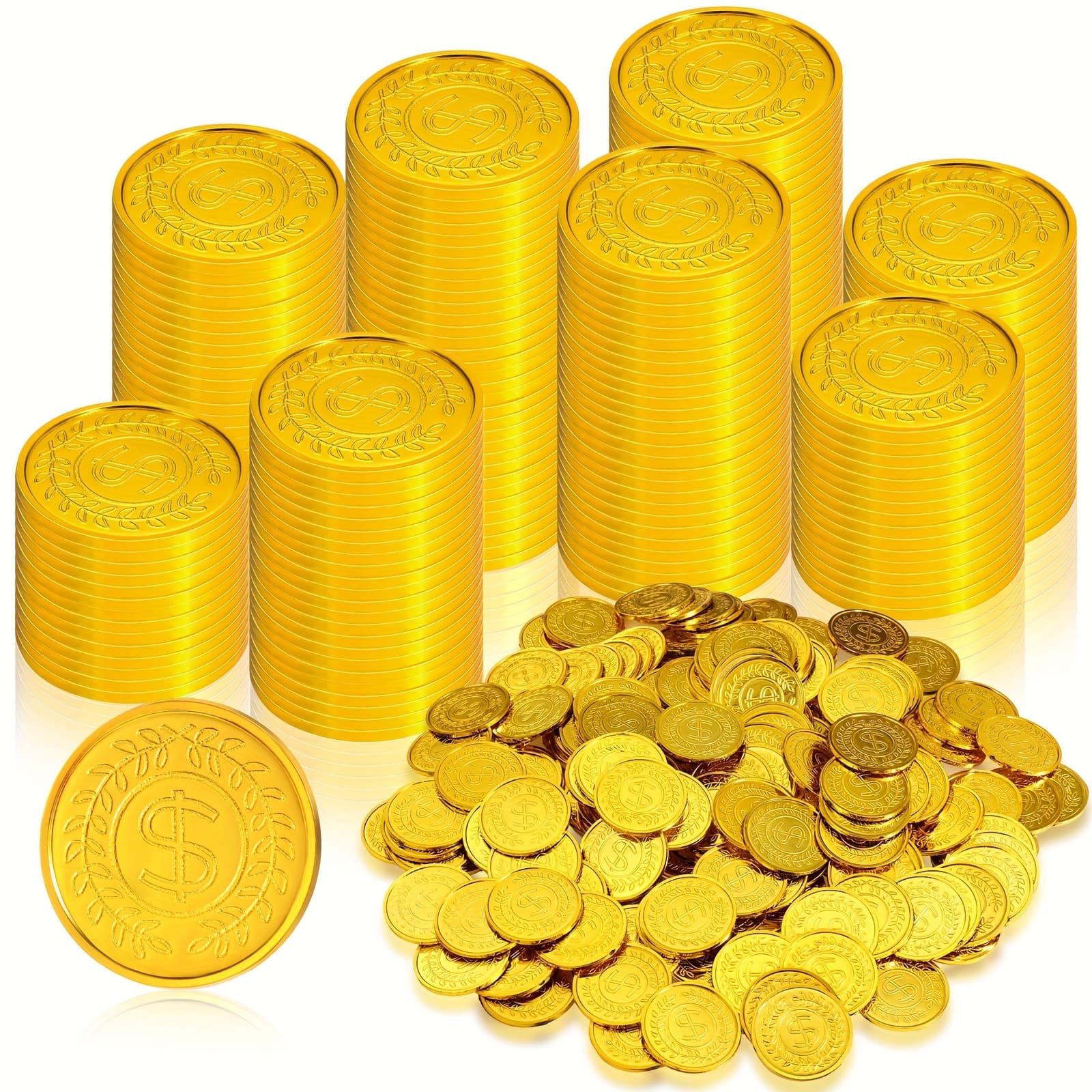600pcs Pirate Golden Coins Plastic Treasure Play Coins Fake St. Patricks Doubloon for Pirate Party Favors Supplies Treasure Hunt Game Teachers Classroom Reward for party favors