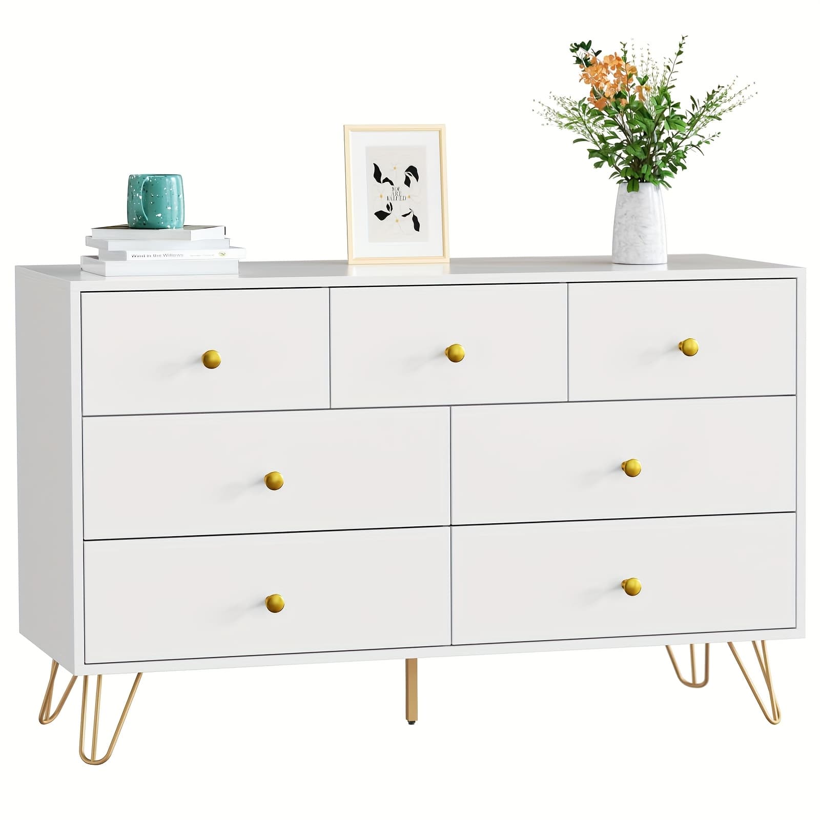1pc, 7 Drawer Dresser For Bedroom, Elegant Dressers With Golden Handles, Modern Closet Of Drawers For Living Room