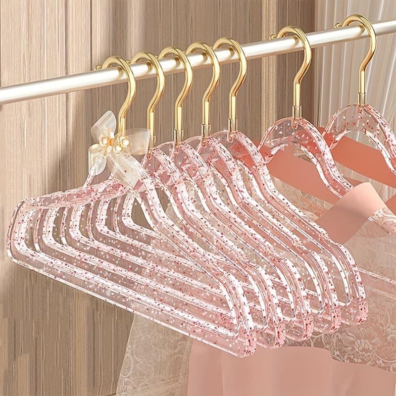 20pcs Non-marking Anti-slip Pink Glitter Hanger ,acrylic Glitter Transparent Hanger For Formal Suits,glitter Girl Anti-slip Space-saving Hanger,anti-slip Hook Hanging Wet And Dry Clothes Hanger For Suits, Sweaters, Dresses, Pants,special For Light Luxury Clothing Stores